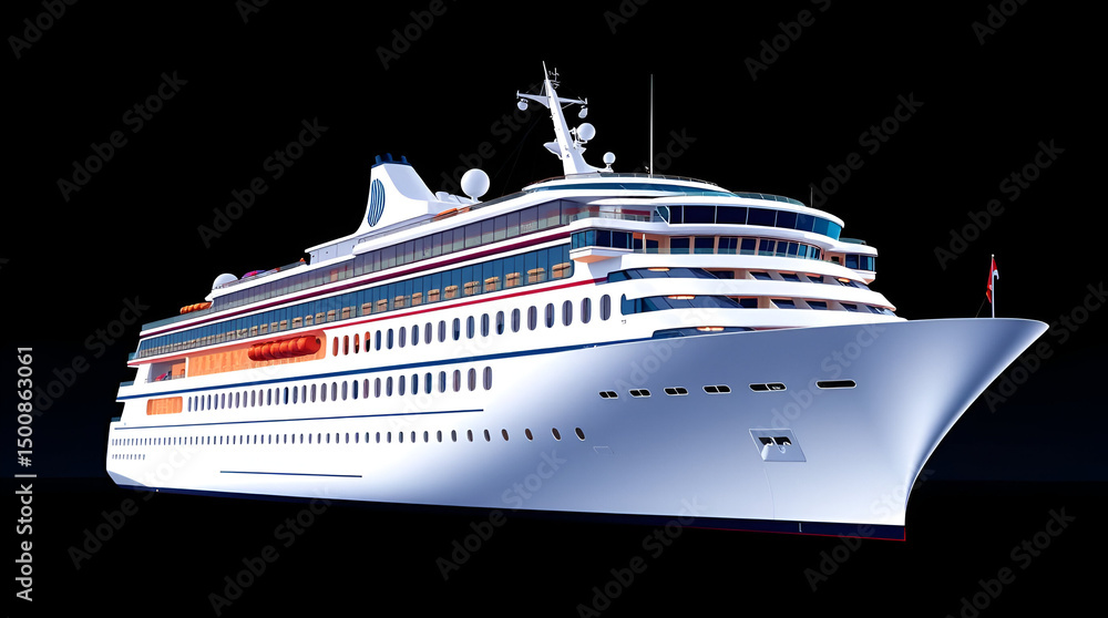 Obraz premium Vector Illustration of White Luxury Cruise Ship on Isolated Dark Background, Generative AI