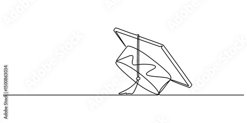 Continuous one line art drawing of graduation hat design vector illustration, Graduation cap and diploma continuous one line drawing. hand drawn line art vector illustration of graduation hat, minimal
