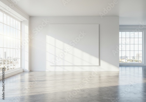 Photo Of Empty Interior Room With Bright Sunlight Windows and White Walls