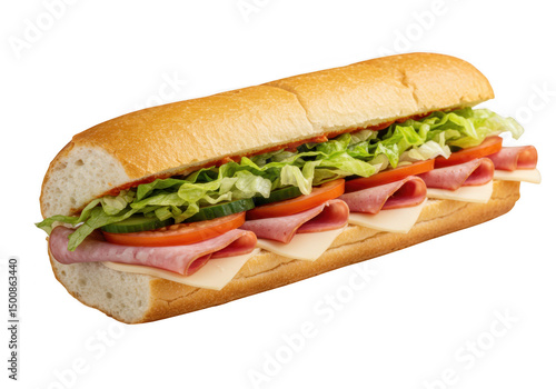 Delicious ham and cheese sub sandwich on a crusty roll
