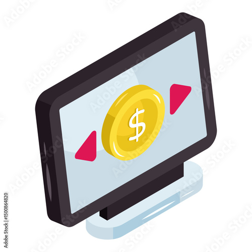 Dollar inside monitor denoting concept of money flow 