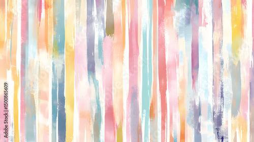 Watercolor background with soft pastel colors and seamless brush strokes of colorful vertical stripes pattern. Abstract background.