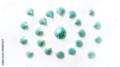 Pastel blue circular decorative elements in flat lay, conveying harmony and delicate elegance