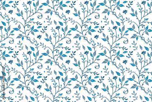 elegant blue line cotton flower design, seamless textile sketch pattern, modern fabric print for tote bags, aprons and curtains

