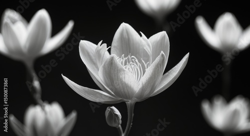 Elegant White Lotus Flower on Black, a Study in Monochrome Floral Serenity.