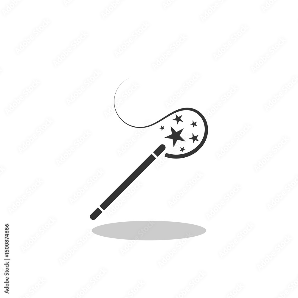 Magic wand and stars icon with shadow Magic wand and stars icon with shadow