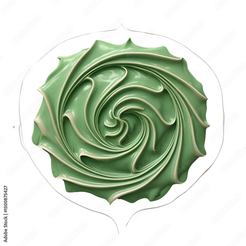 Fototapeta premium A beautifully swirled green frosting design resembling a succulent encircled by a delicate white outline