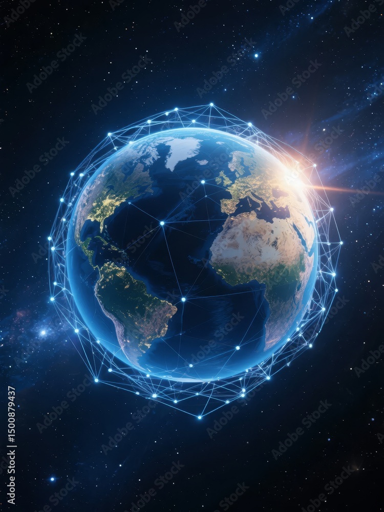 Obraz premium Global Network Surrounding Earth in Space