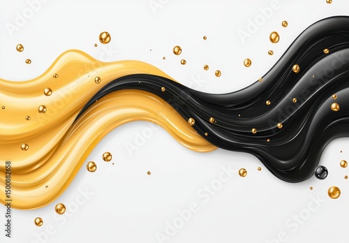 Abstract Black and Gold Liquid Flowing on White Background
