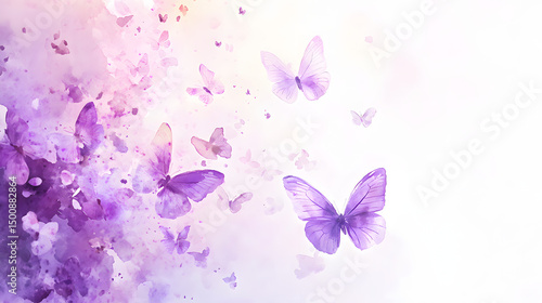 Watercolor painting of purple butterfly flying on white background. Abstract butterfly watercolor background.