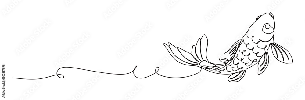 Obraz premium continuous single line art of koi fish, a symbol of good luck, perseverance, courage, and strength. This icon is a decoration in homes as well as in ornamental fish shops and restaurants.