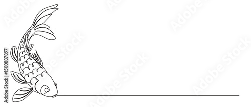 continuous single line art of koi fish, a symbol of good luck, perseverance, courage, and strength. This icon is a decoration in homes as well as in ornamental fish shops and restaurants.

