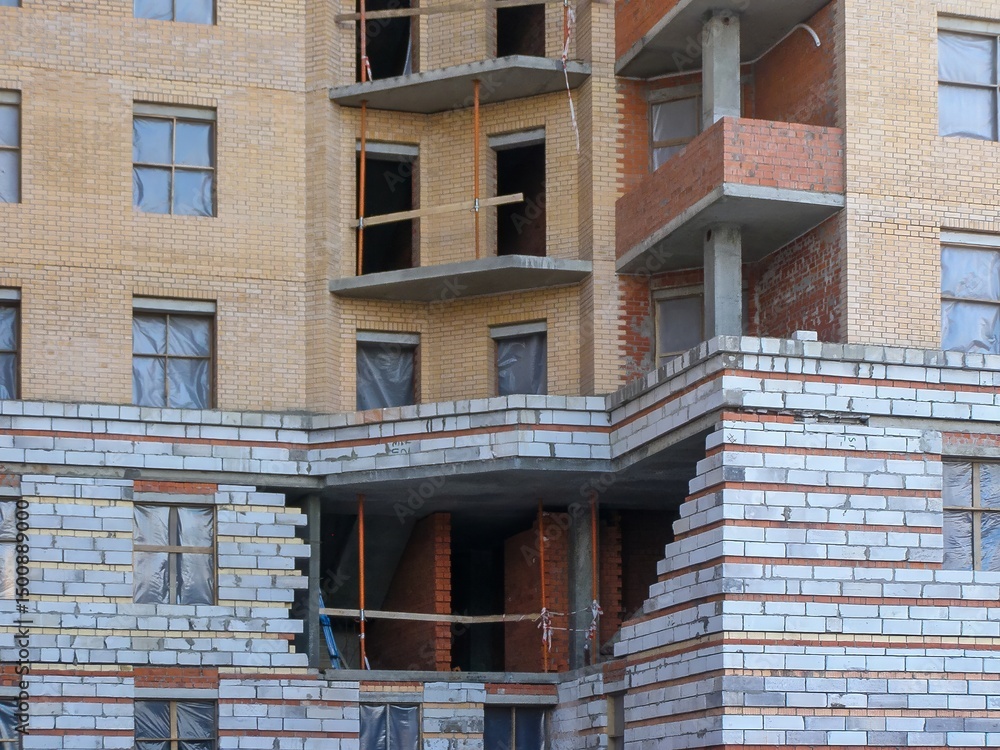 Naklejka premium The raw architecture of a building under construction reveals a glimpse into the building process.