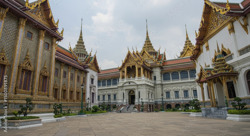 Naklejka premium Photo of Ornate Golden Temple Architecture in Bangkok Thailand