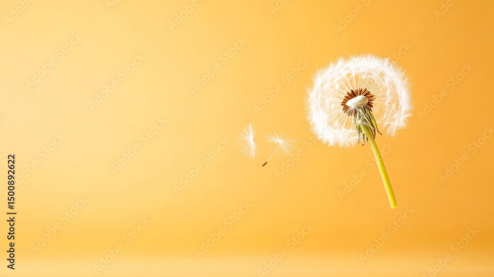 Fototapeta premium Dandelion Seed Head Against Soft Orange Background in Springtime