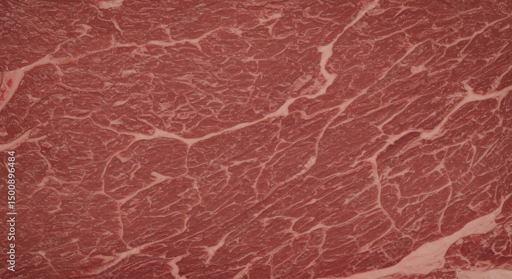Photo Of Red Raw Meat With Detailed Texture and Marbling Close Up View Photo Of Red Raw Meat With Detailed Texture and Marbling Close Up View