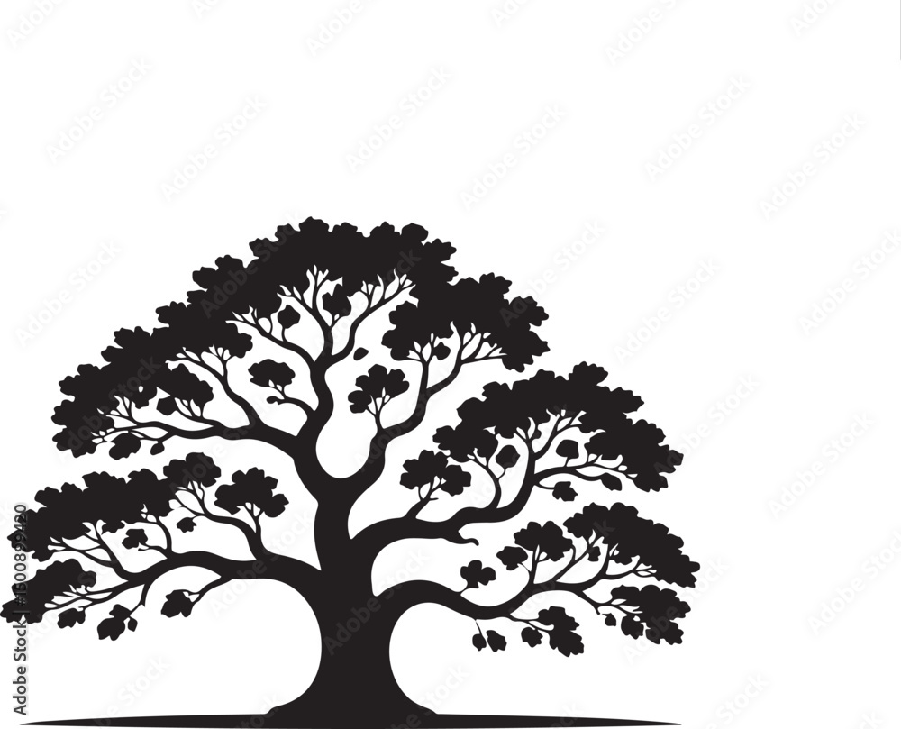 Obraz premium A black and white silhouette of a large tree. Tree element to create a group of plants somewhere