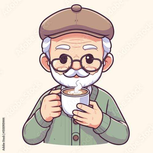 Grandpa is drinking coffee happily