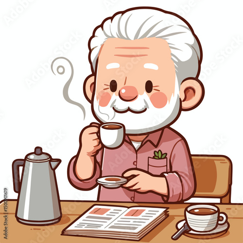 Grandpa is drinking coffee happily