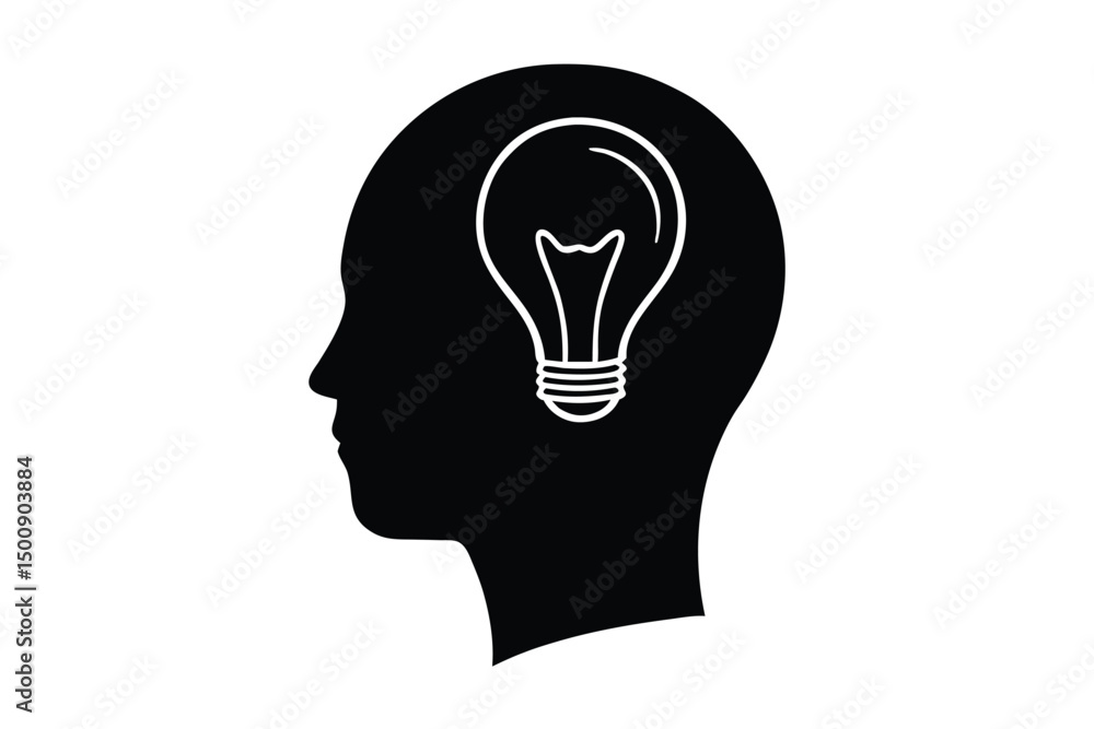 human head with lightbulb inside vector icon human head with lightbulb inside vector icon