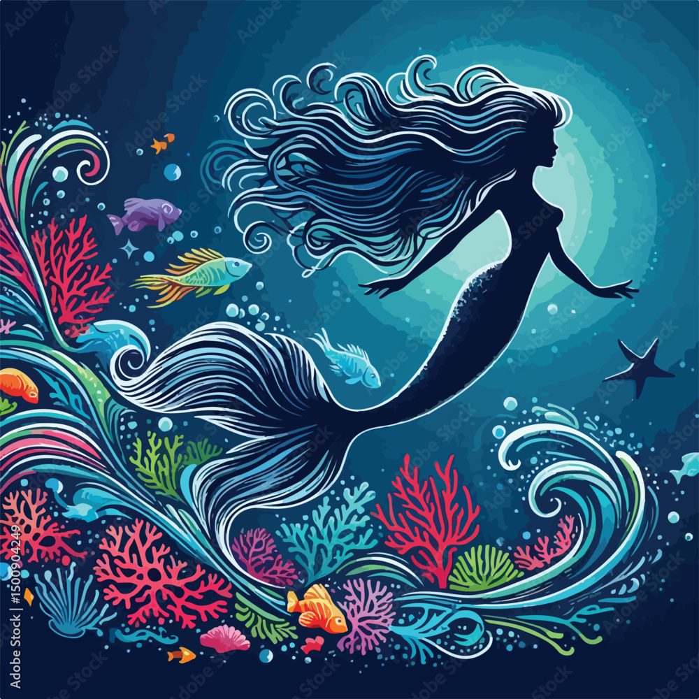 Fototapeta premium mermaid with abstract background
