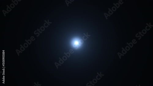 Abstract loop center glow white blue star optical shine light lens flares flickering animation on black background for screen project overlay. 4K seamless loop dynamic kinetic bright star light rays e