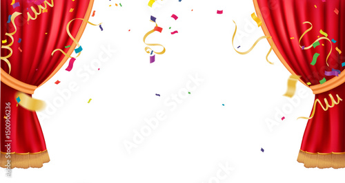 Illustration and red curtain used as background at product launch event of various department stores to launch IT products and cosmetics accessories.