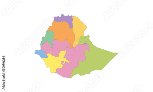Multicolor Map of Ethiopia with Regions