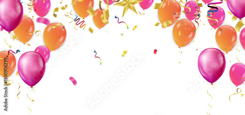 Orange and pink balloon celebration for graduation and birthday celebration use in design postcard product