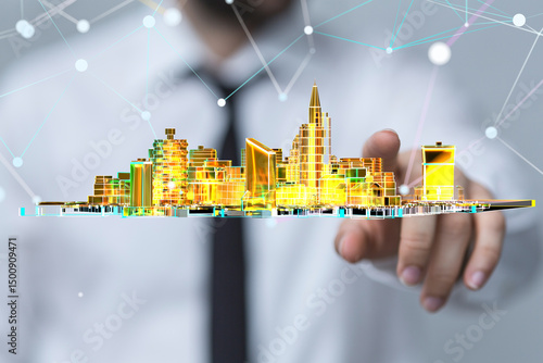 Photography Modern cityscape, digital network, futuristic technology, urban development, inn