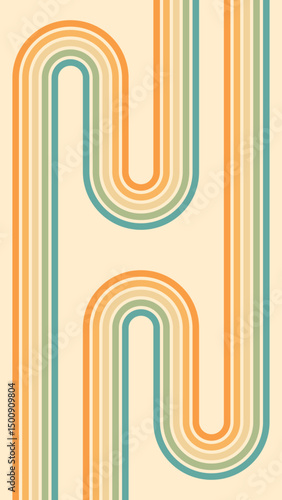 Abstract background of rainbow groovy Wavy Line design in 1970s Hippie Retro style. Vector pattern ready to use for cloth, textile, wrap and other.