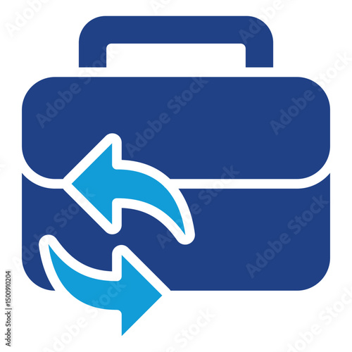Career Transition - Glyph Dual Tone Blue Fill Icon - Briefcase with arrows, illustrating job change, career switch, or professional redirection