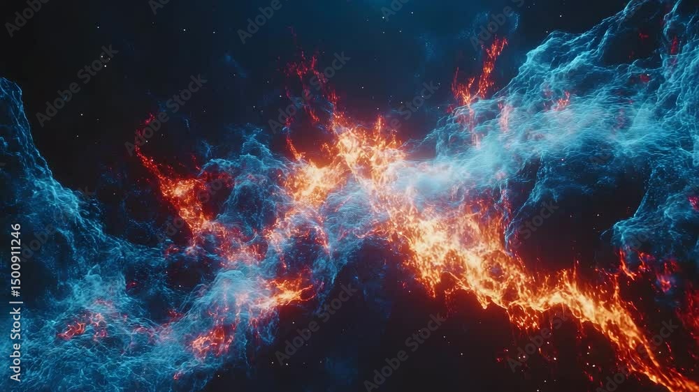 Stunning cosmic nebula with vibrant red and blue flames illuminating the vastness of space Stunning cosmic nebula with vibrant red and blue flames illuminating the vastness of space
