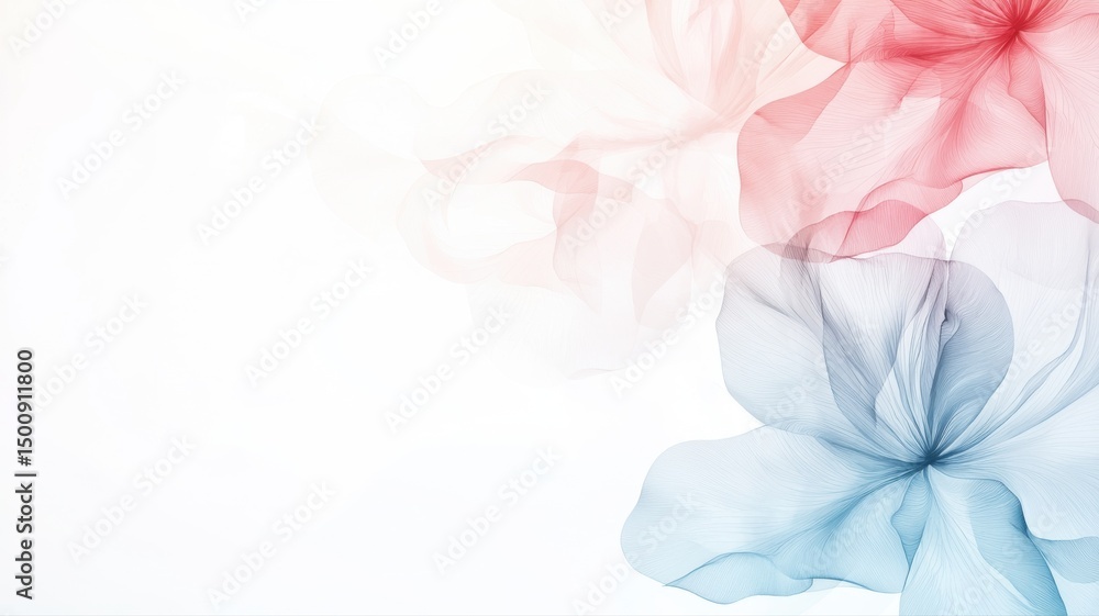 Obraz premium Abstract Floral Line Art Background in Red and Blue abstract background floral art red blue flower