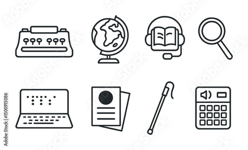 Accessibility tools and education icons for learning and inclusion design