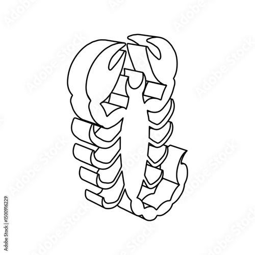The outline of a large scorpio symbol is made with black lines. 3D view of the object in perspective. Vector illustration on white background