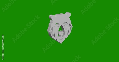 Isolated realistic white bear head icon front view with shadow. 3d illustration on green chroma key background