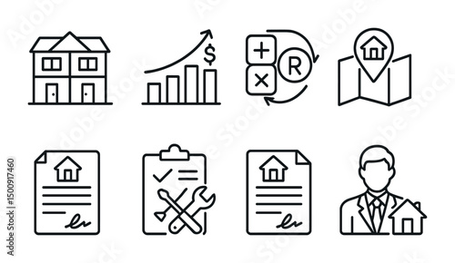 Real estate investment and management icon set for business and marketing