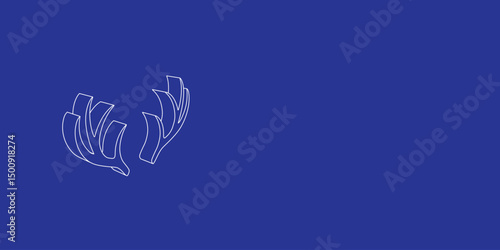 The outline of a large deer horns symbol made of white lines on the left. 3D view of the object in perspective. Vector illustration on indigo background