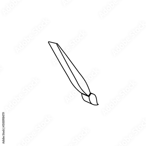 The outline of a large artistic brush symbol is made with black lines. 3D view of the object in perspective. Vector illustration on white background