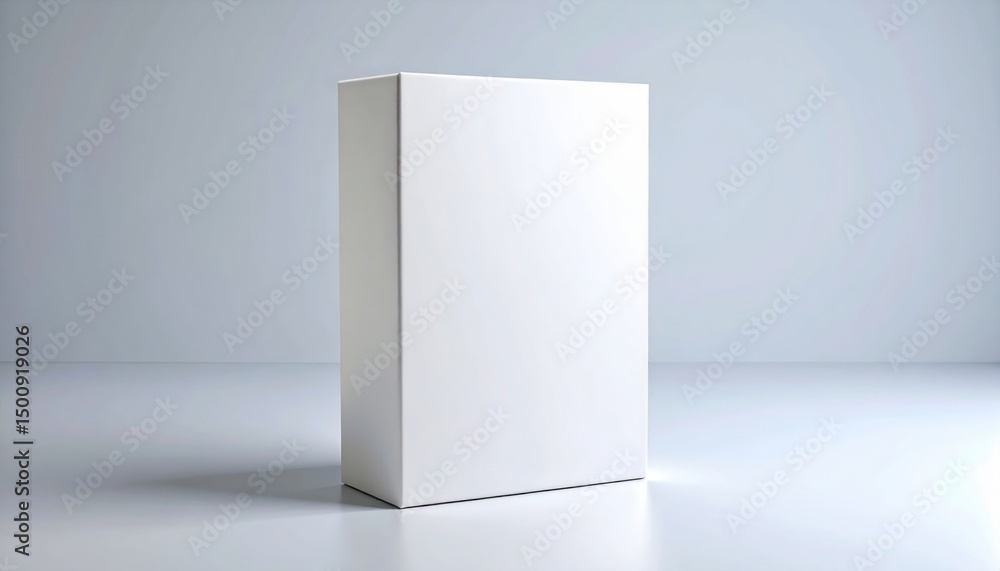 Minimalist white product box concept representing modern packaging design or unbranded retail mockup for ecommerce, branding, or promotional presentation Minimalist white product box concept representing modern packaging design or unbranded retail mockup for ecommerce, branding, or promotional presentation