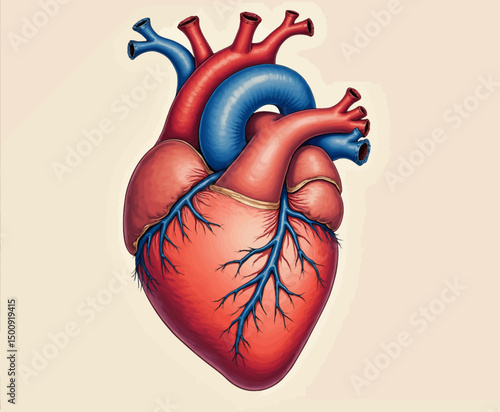 Illustrated Human Heart Anatomy with Veins and Arteries