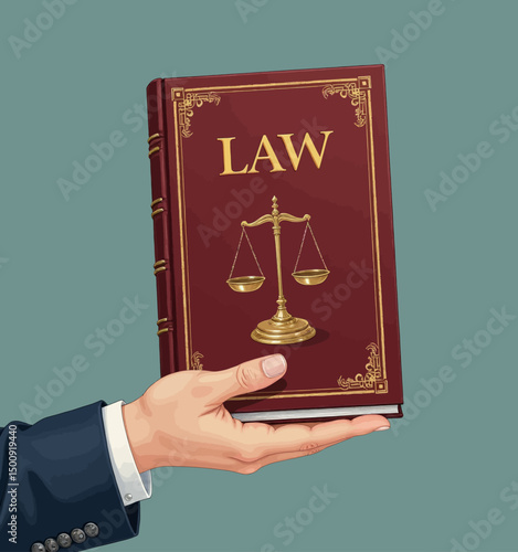Law Book in Hand, Golden Scales, Professional Justice