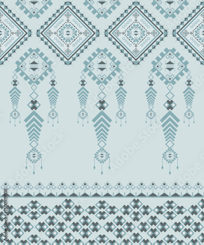 Geometric Ethnic pattern,
Native American tribal fabric, tile, carpet, vector,
illustration design, on blue background