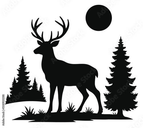 Deer and Tree Silhouette
