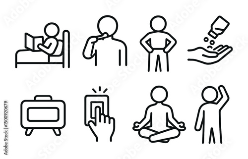 Daily routine outline icons for wellness and self care design
