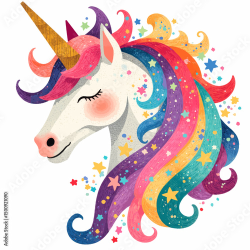 Magical Unicorn with Rainbow Mane and Stars