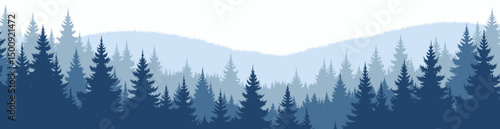 Misty Forest Mountain Range in Calm Twilight