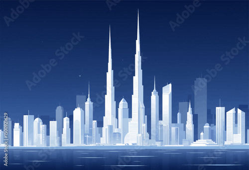 Modern Cityscape Skyline at Dusk with Towering Skyscrapers