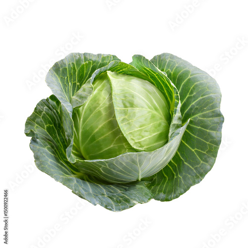 Fresh Green Cabbage Isolated on White Background